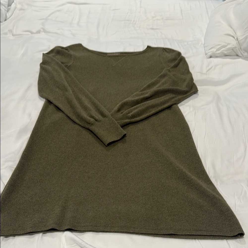 Olive Green Long Sleeve Sweater Dress